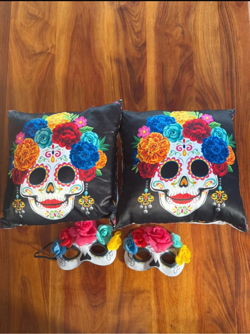 Decorative Day of the Dead Sugar Skull Throw Pillows and Masks
